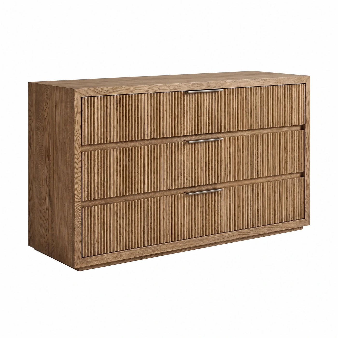 Three Drawer Wooden Dresser with Fluted Fronts
