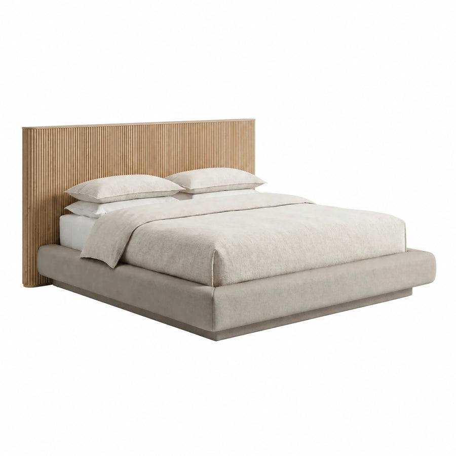 Fluted Wood Headboard Upholstered Platform Bed