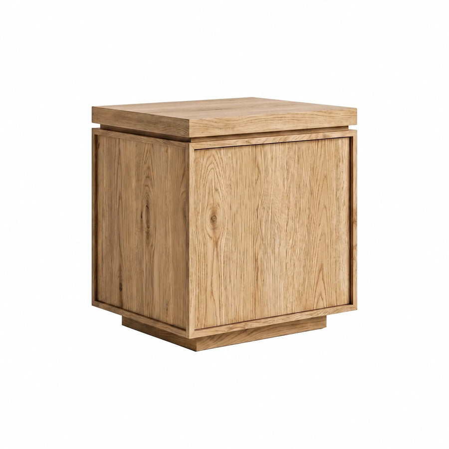 Light Oak Wood Nightstand with Sliding Door