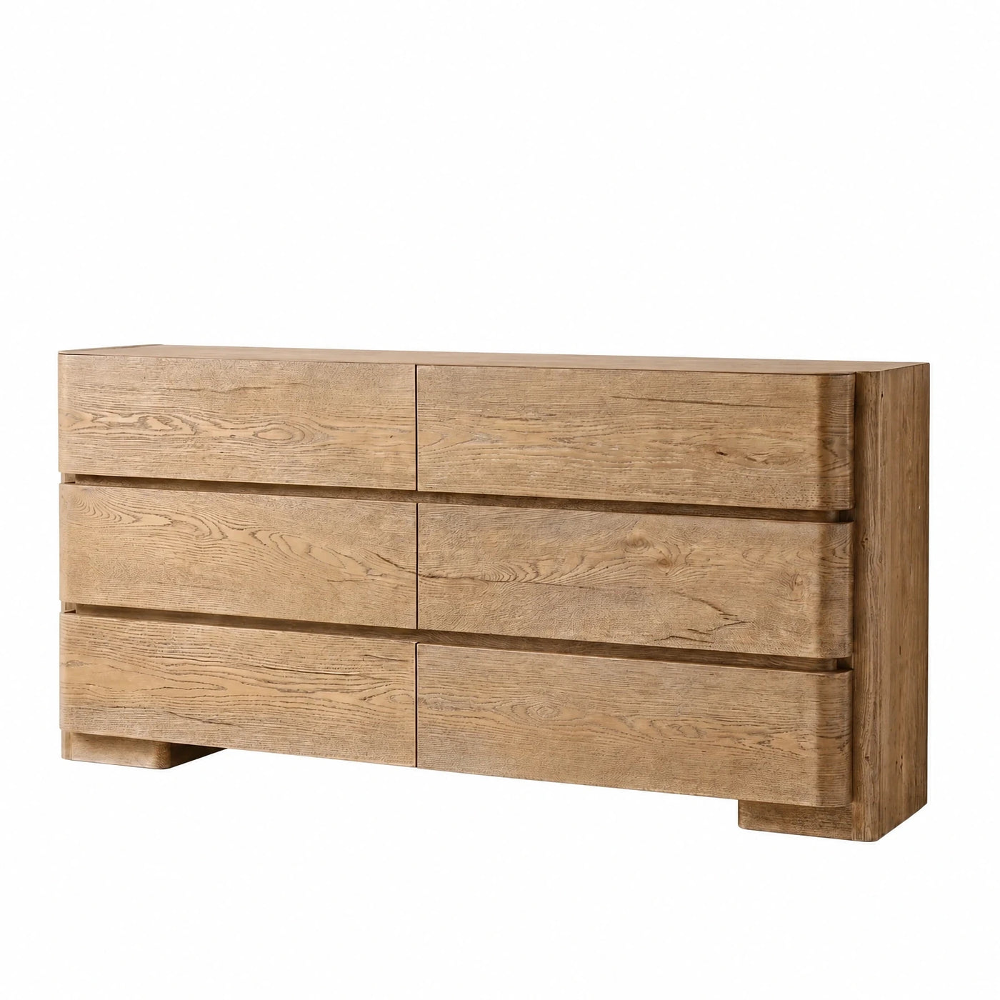 Natural Wood Six-Drawer Dresser with Rounded Edges