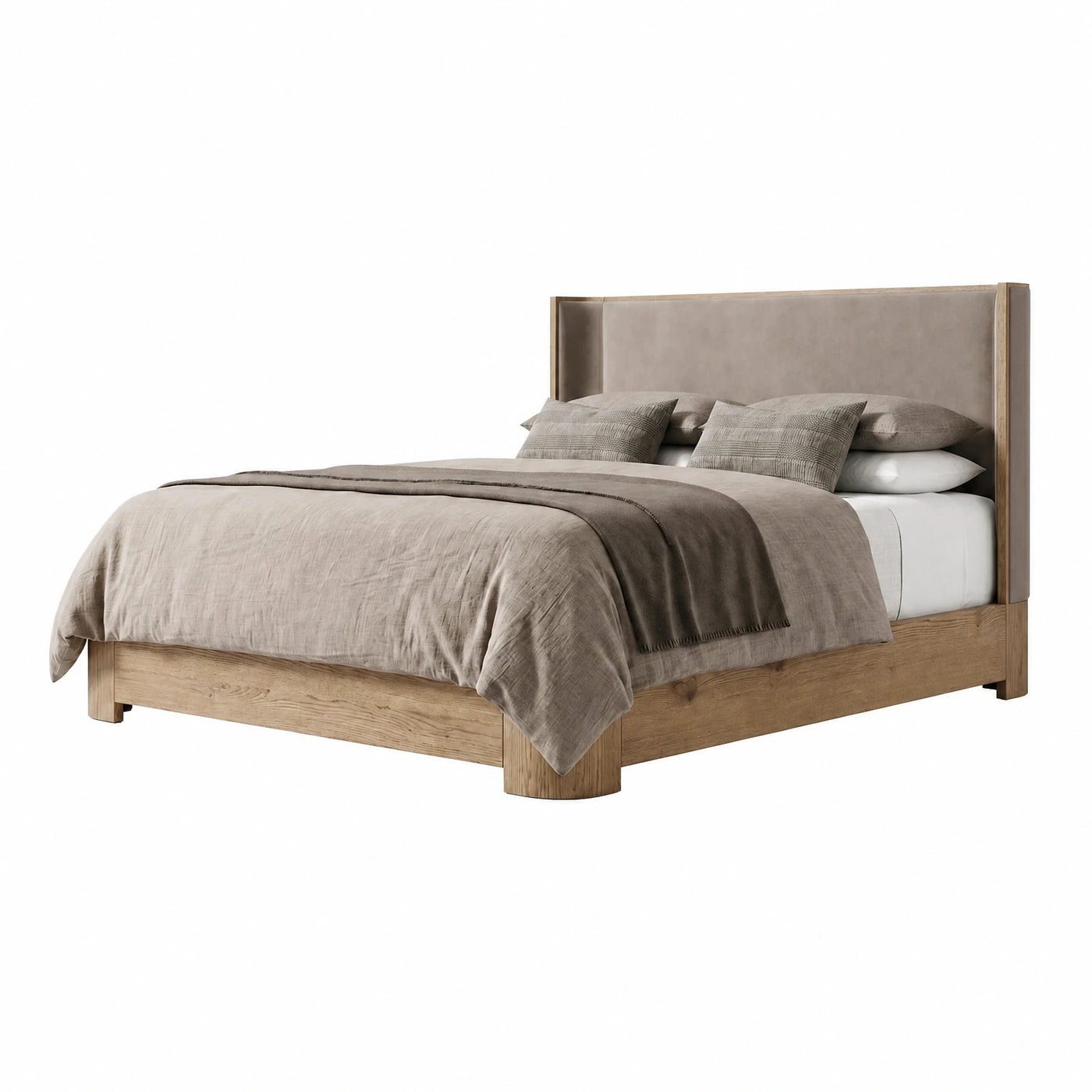 Upholstered Panel Bed with Wooden Frame