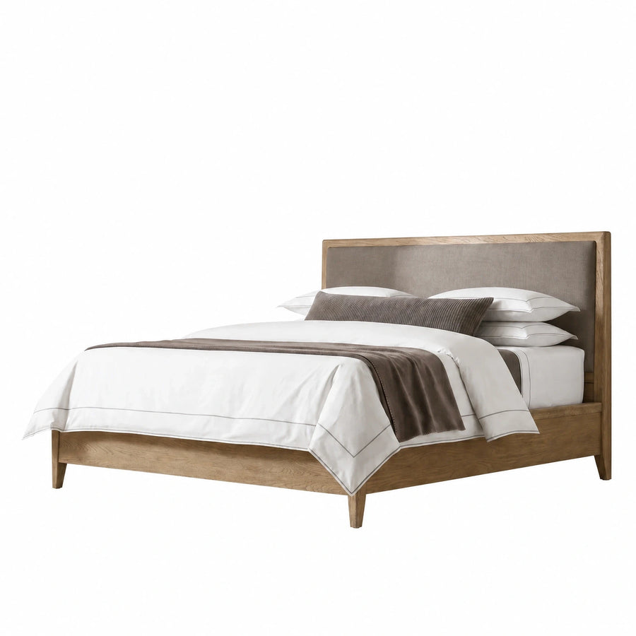Wooden Bed Frame with Upholstered Headboard