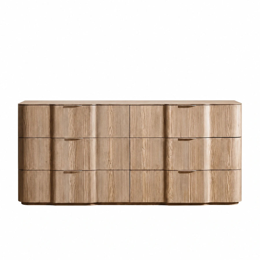 Light Wood Six-Drawer Dresser with Wavy Front