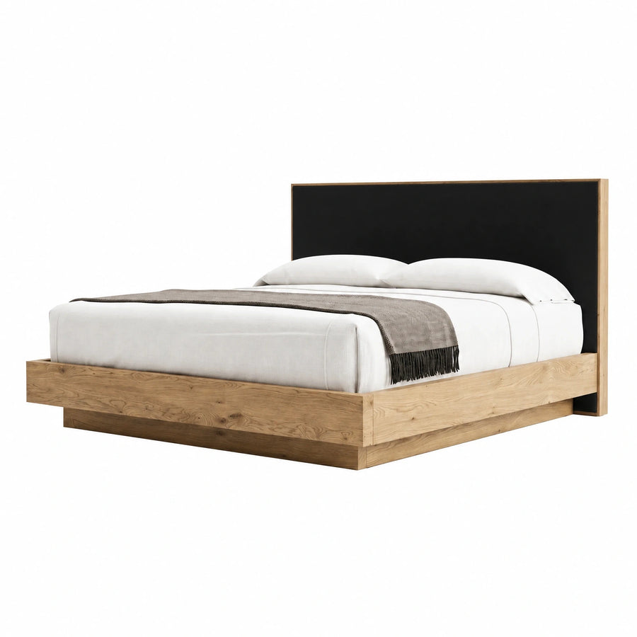 Modern Wood Platform Bed with Black Headboard
