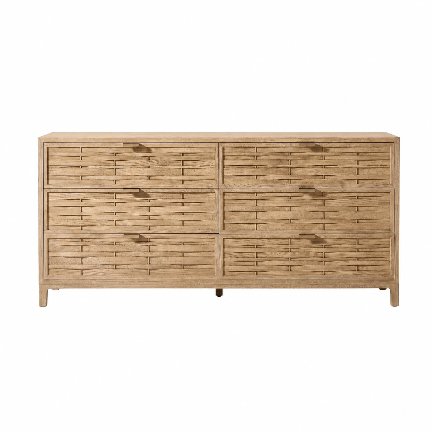 Light Oak Six-Drawer Dresser with Woven Texture