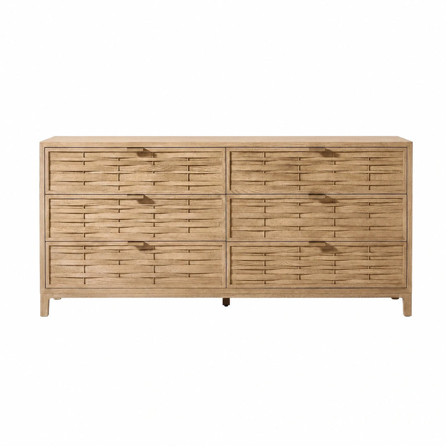Light Oak Six-Drawer Dresser with Woven Texture