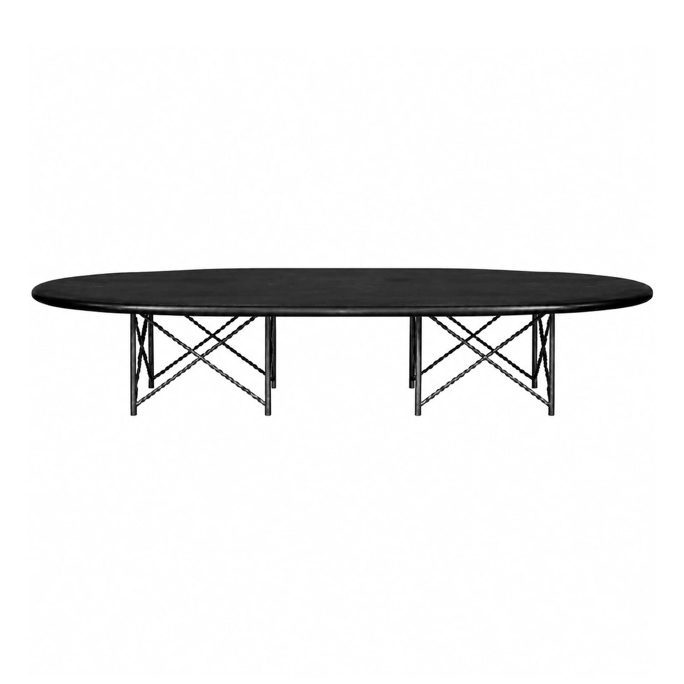 Black Oval Coffee Table with Twisted Metal Base