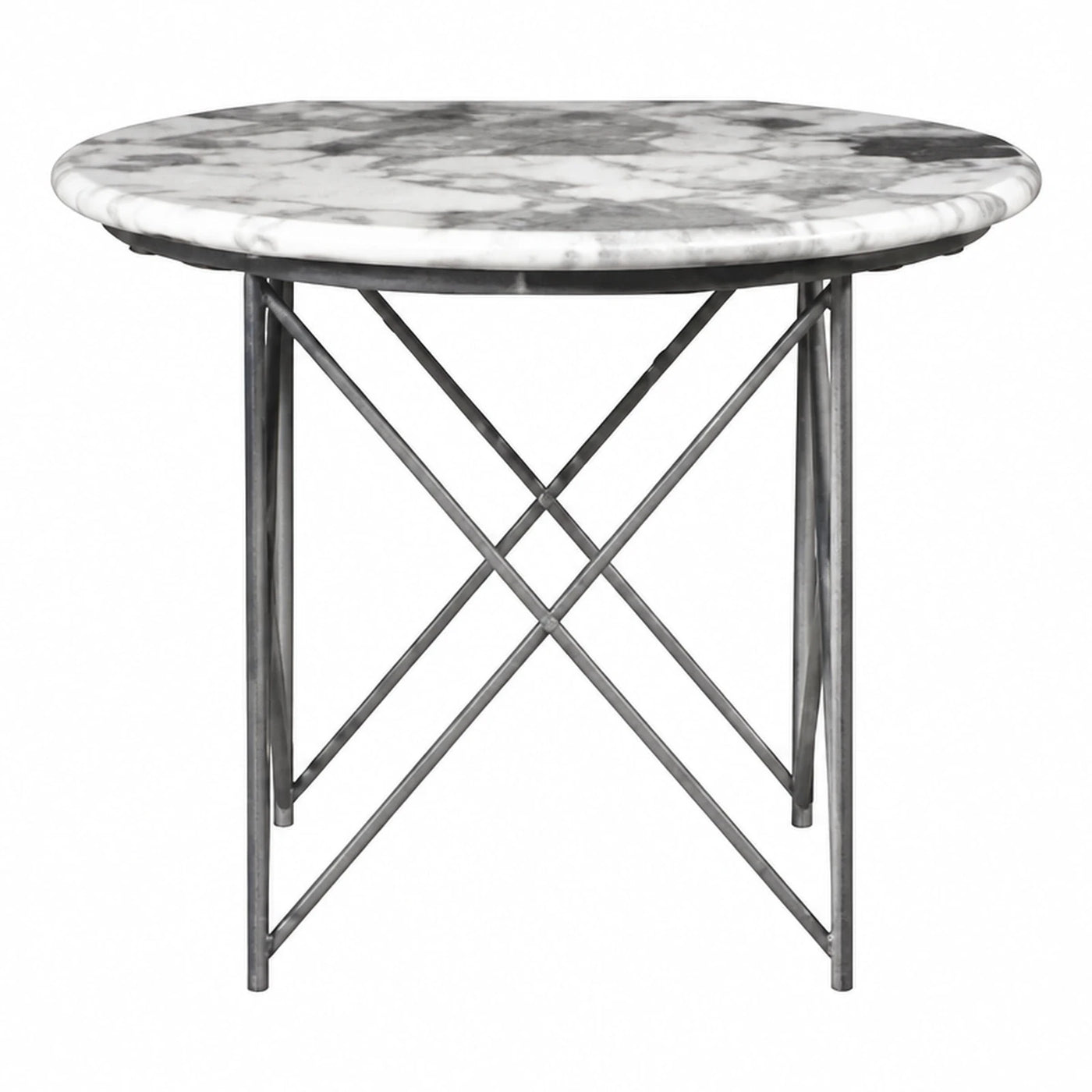 Round Marble Top Side Table with Metal X-Base