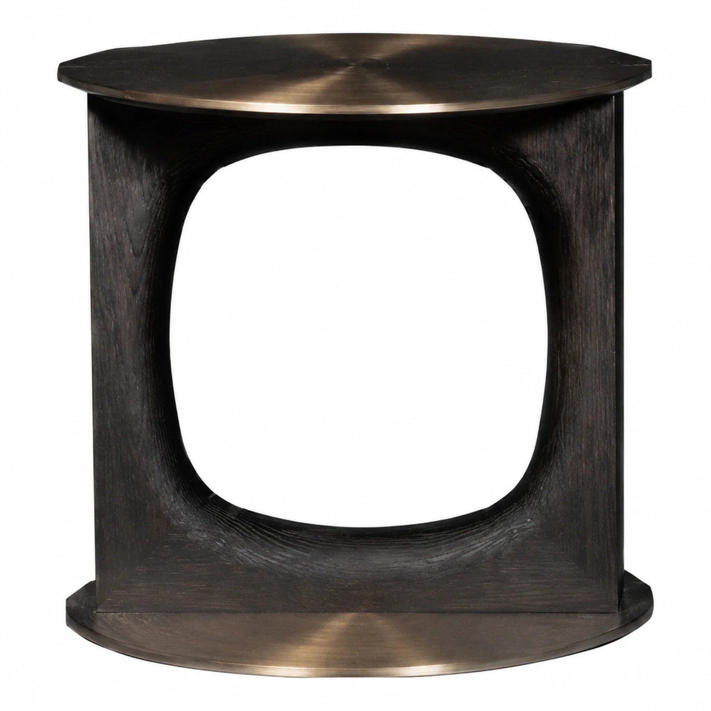 Dark Wood Side Table with Bronze Metal Accents