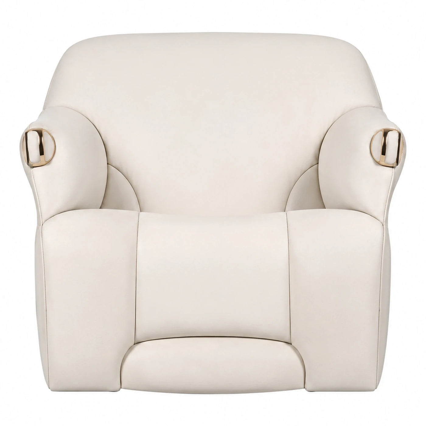 Cream Leather Armchair with Gold Metal Accents