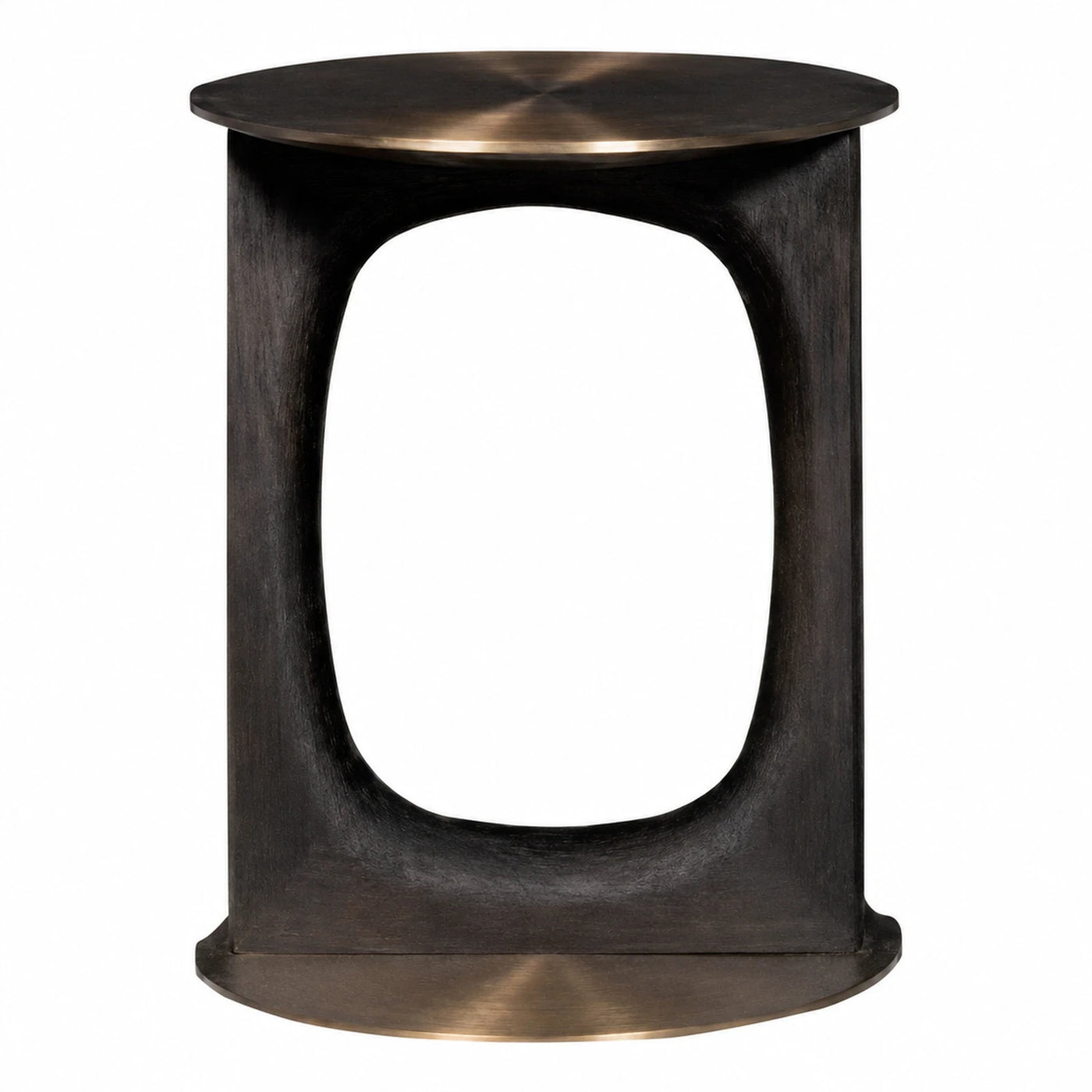 Dark Wood Side Table with Brass Top and Base