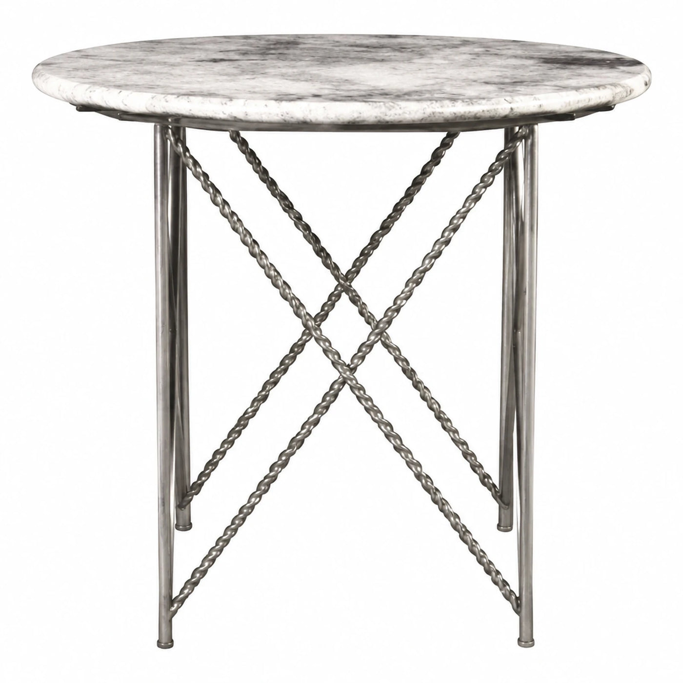 Round Marble Side Table with Sculptural Twisted Base