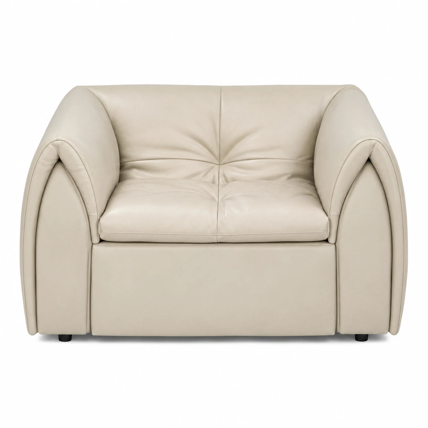 Cream Leather Loveseat with Curved Arms