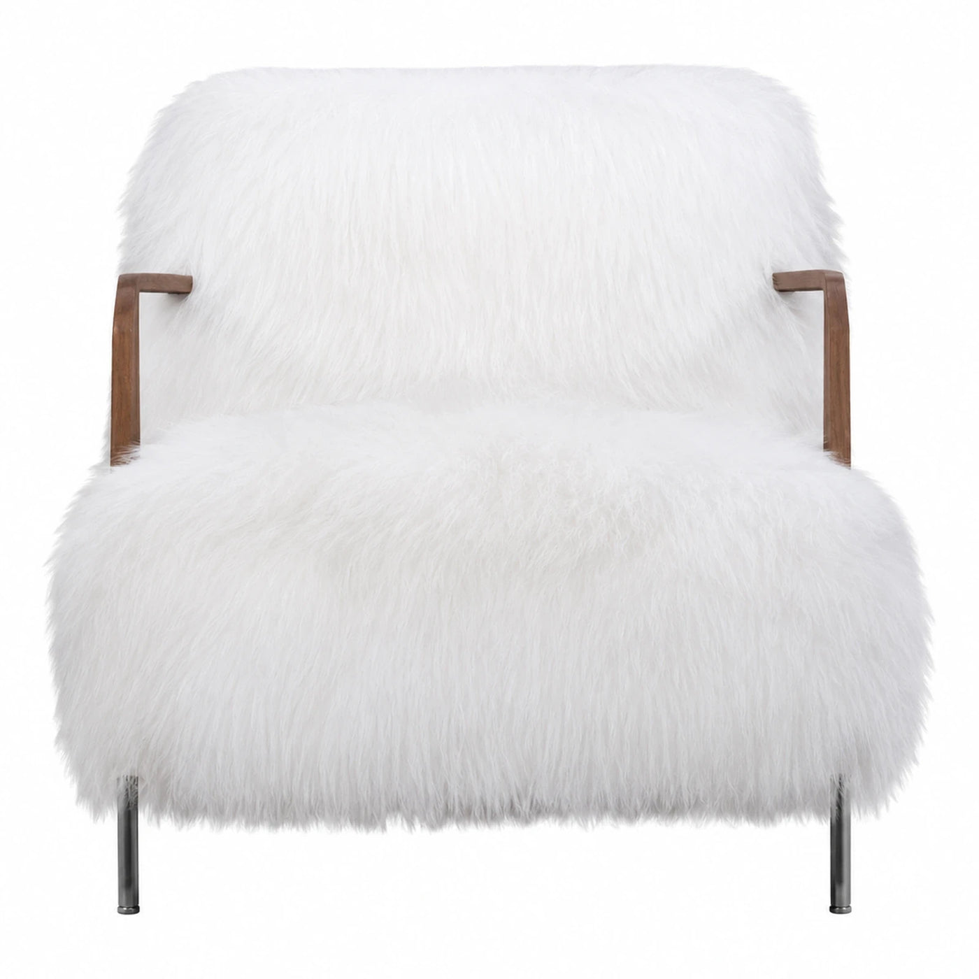 White Faux Fur Accent Chair with Wood Arms