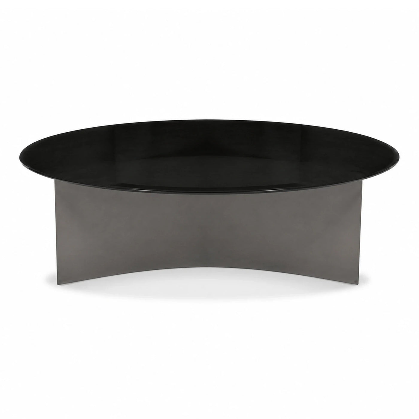 Black Oval Coffee Table with Curved Metal Base