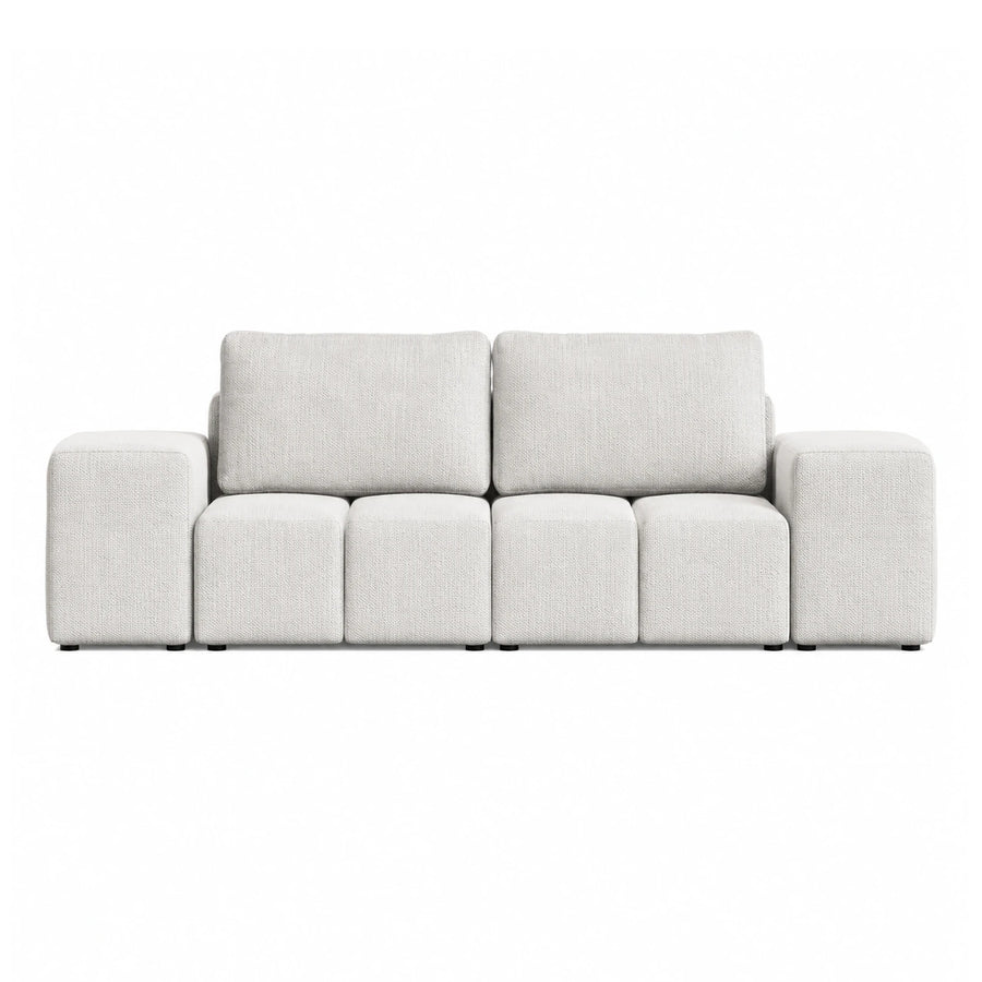 Modular White Boucle Sofa with Block Cushions