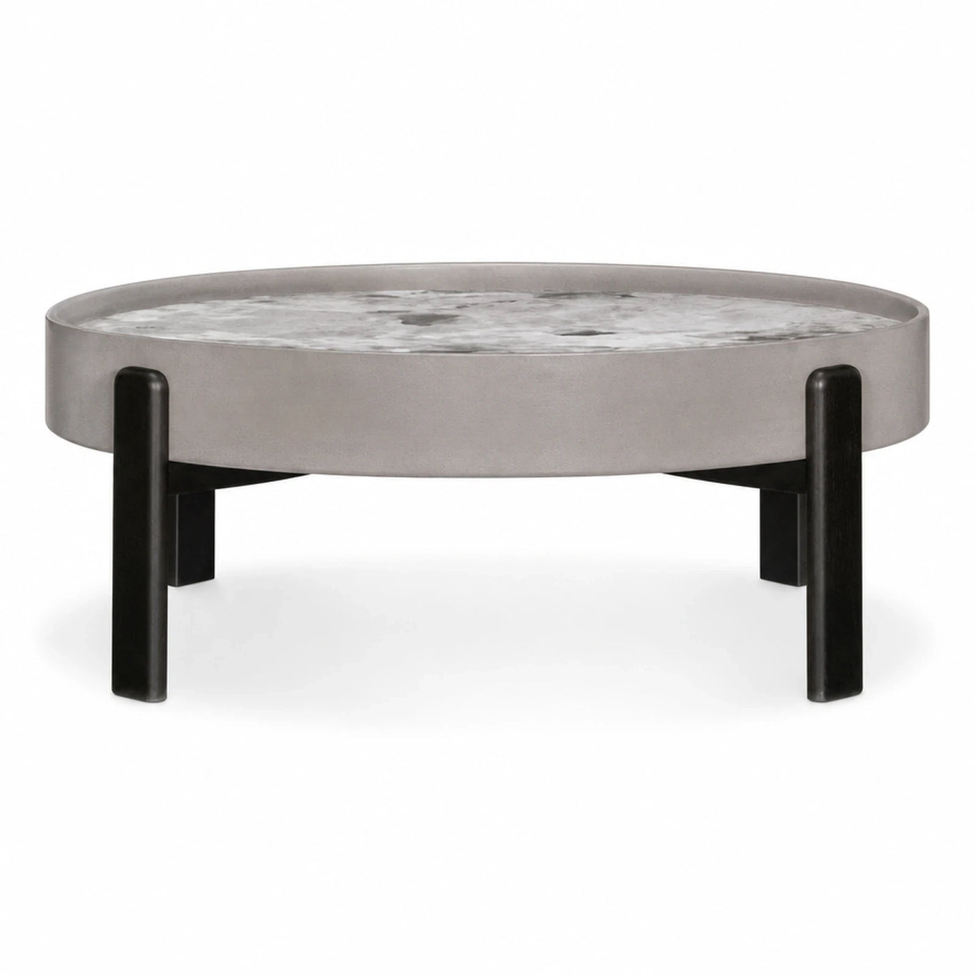 Round Marble Top Coffee Table with Dark Wood Legs