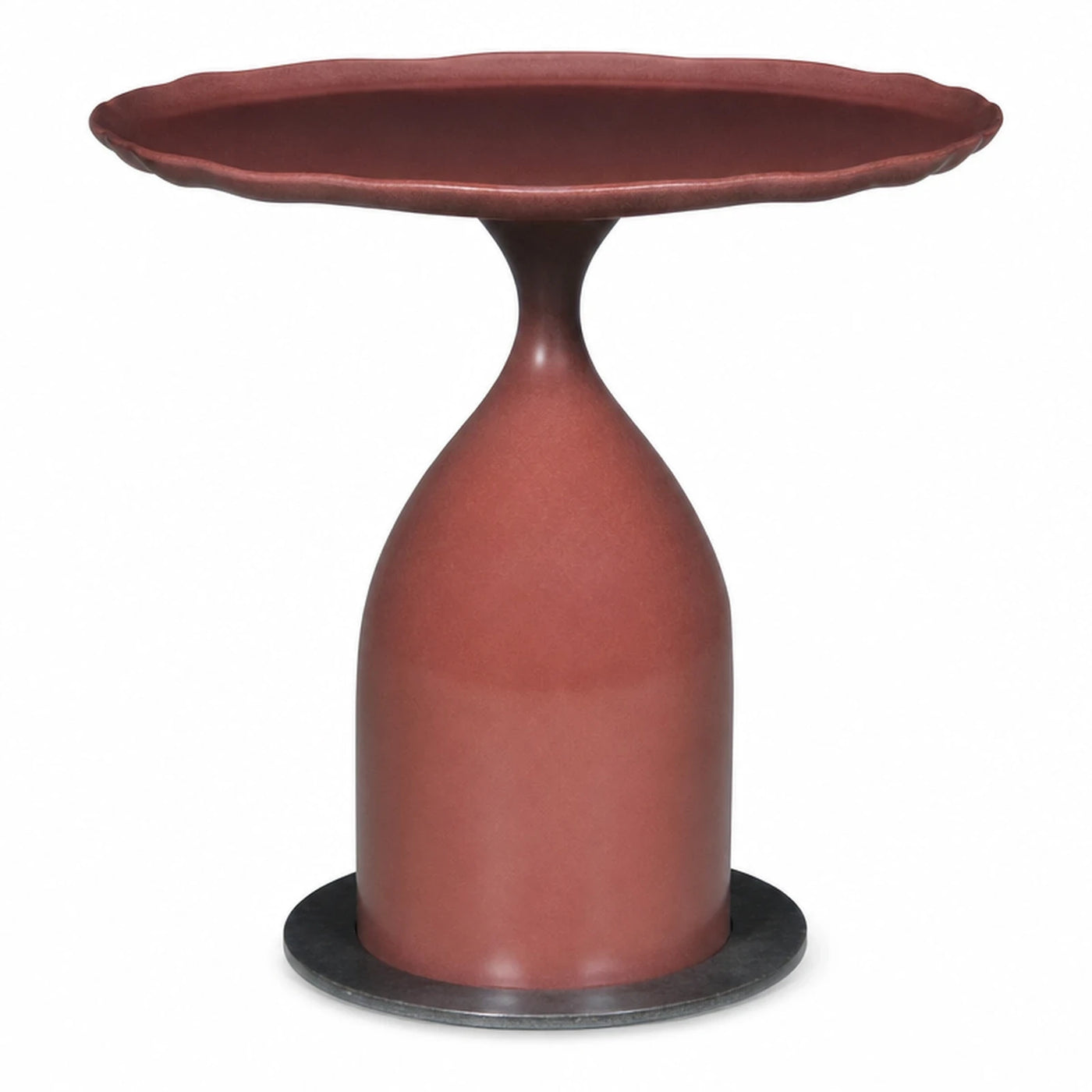 Red Scalloped Edge Pedestal Side Table