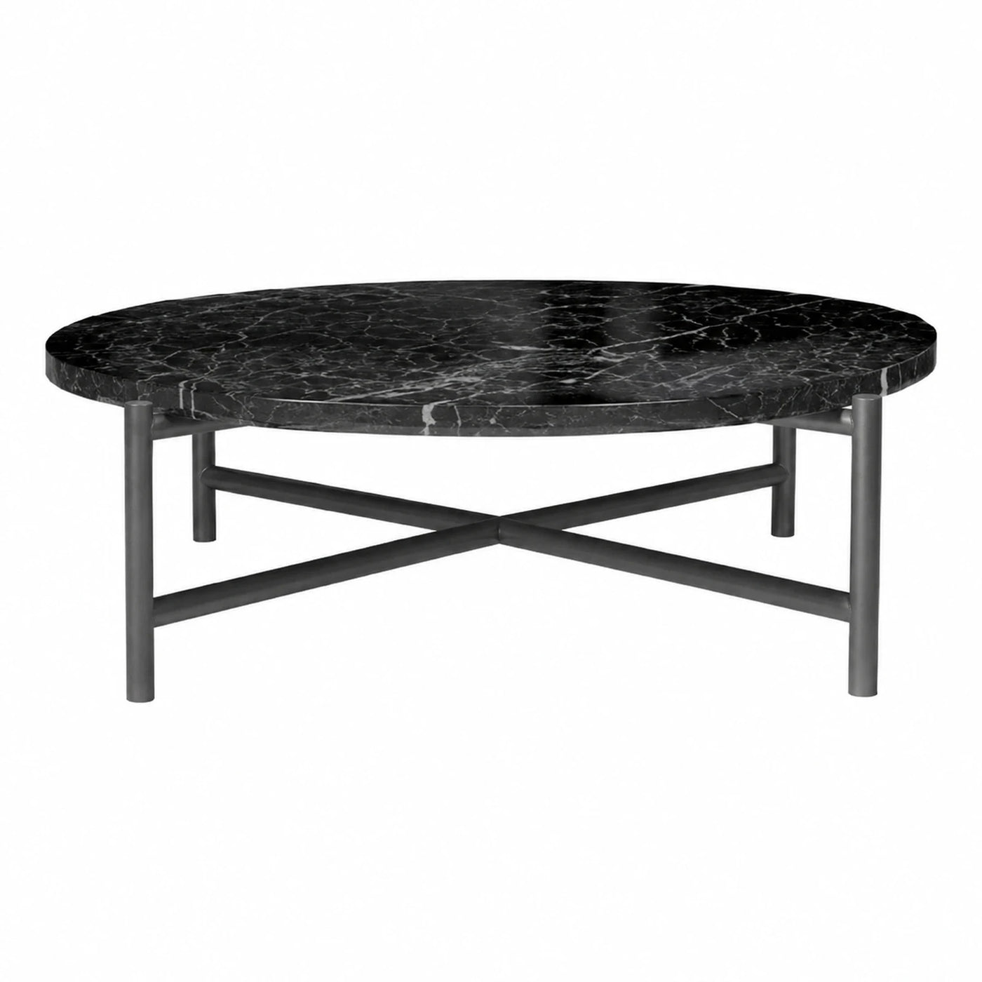 Round Black Marble Coffee Table with Metal Base