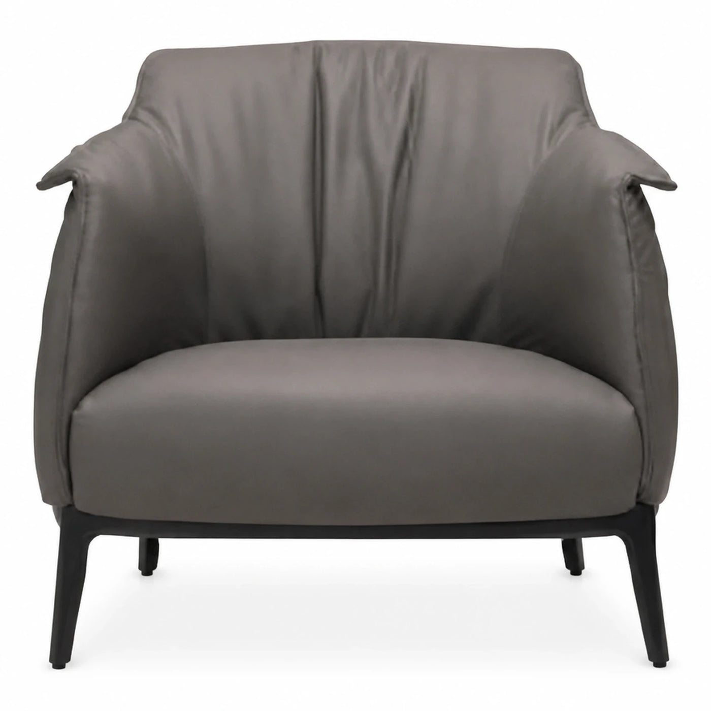 Grey Leather Armchair with Black Wooden Legs