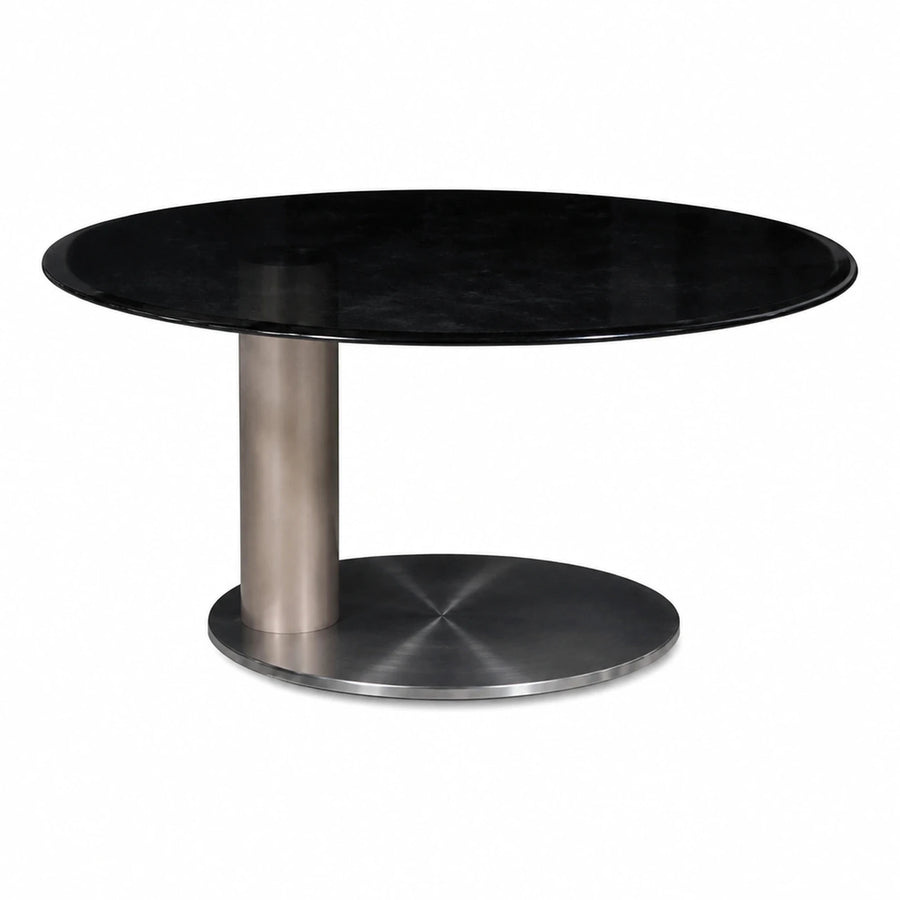Round Black Stone Top Dining Table with Metal Base