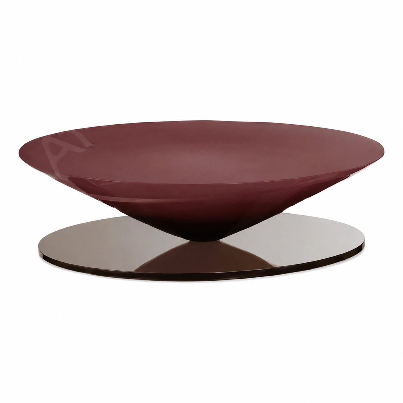 Glossy Burgundy Round Coffee Table with Pedestal Base