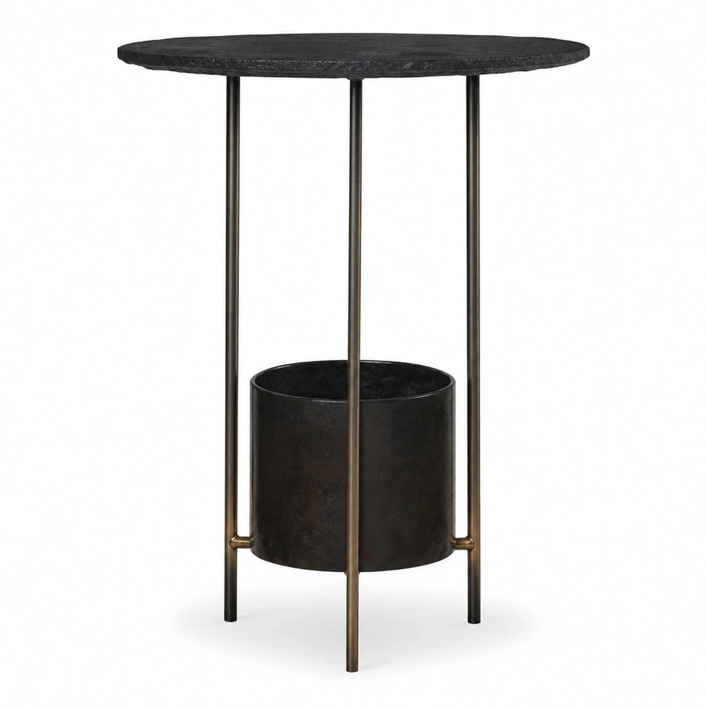 Black Stone Top Side Table with Metal Base