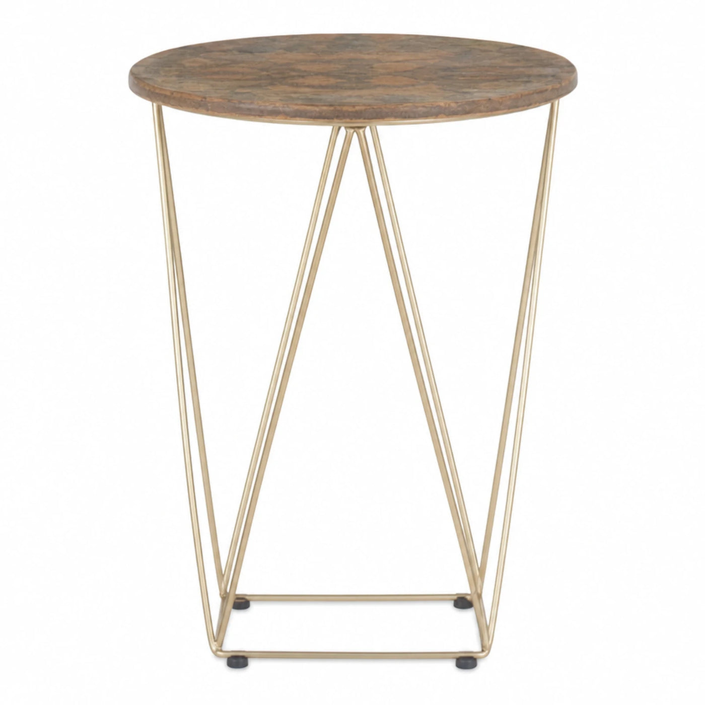 Round Wood Top Gold Metal Side Table