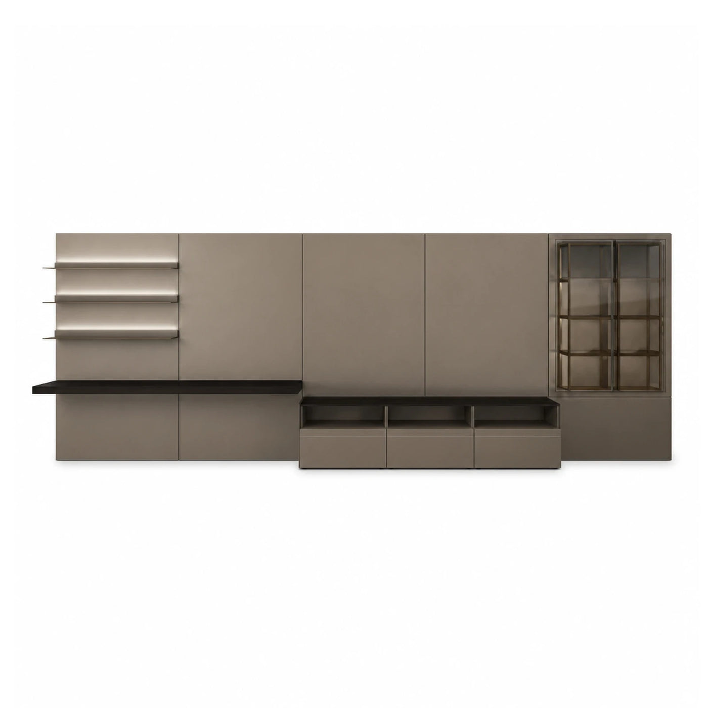 Modern Grey Wall Unit with Glass Display Cabinet