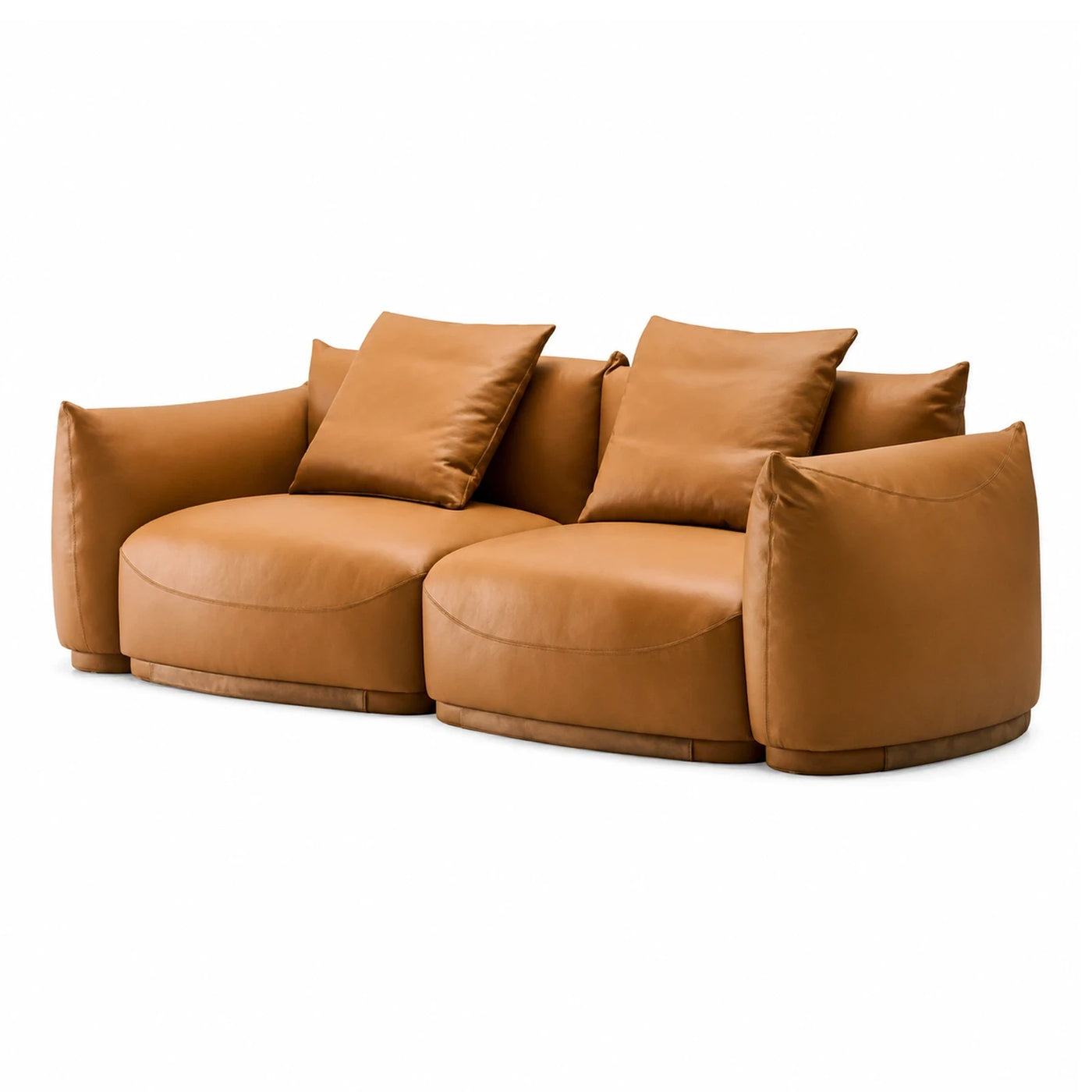 Tan Leather Modular Curved Sofa with Pillows