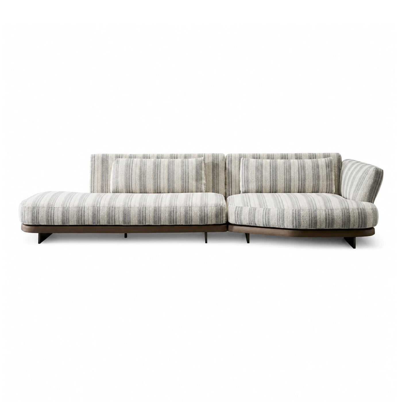 Striped Fabric Modular Sectional Sofa with Wood Base