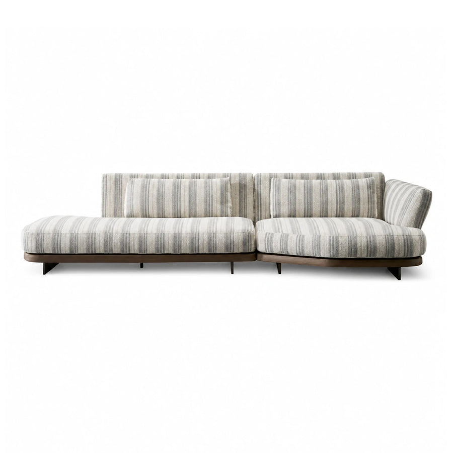 Striped Fabric Modular Sectional Sofa with Wood Base
