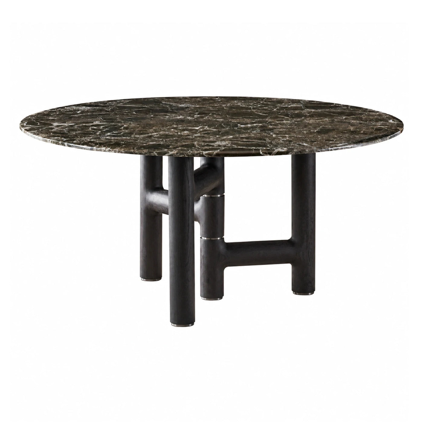 Round Dark Marble Top Dining Table with Black Wood Base