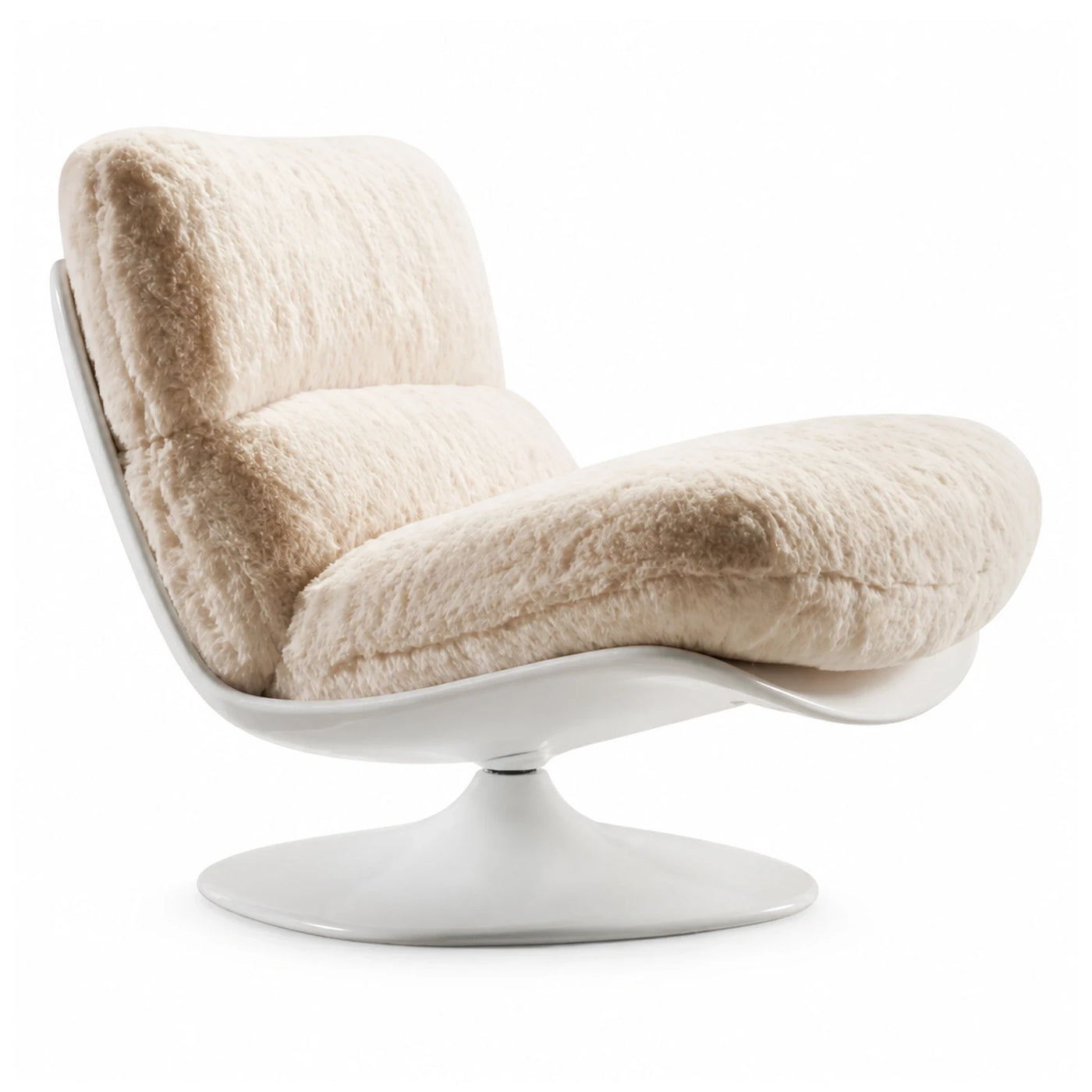 White Swivel Lounge Chair with Cream Boucle Upholstery