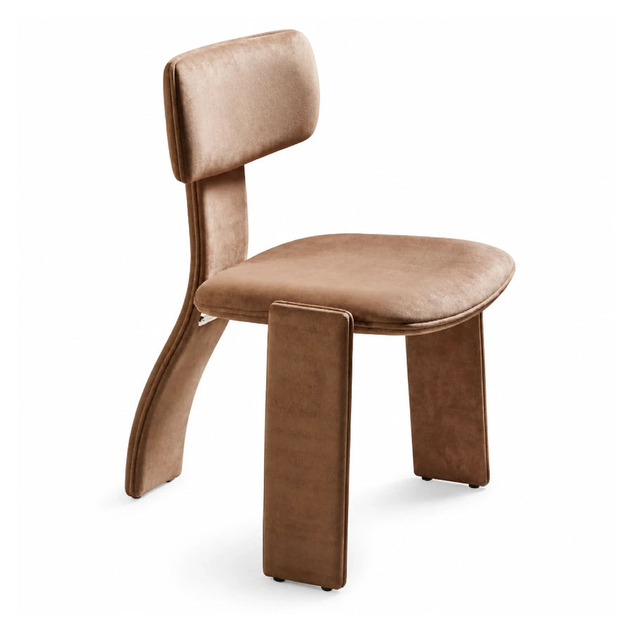 Brown Velvet Upholstered Dining Chair with Curved Backrest