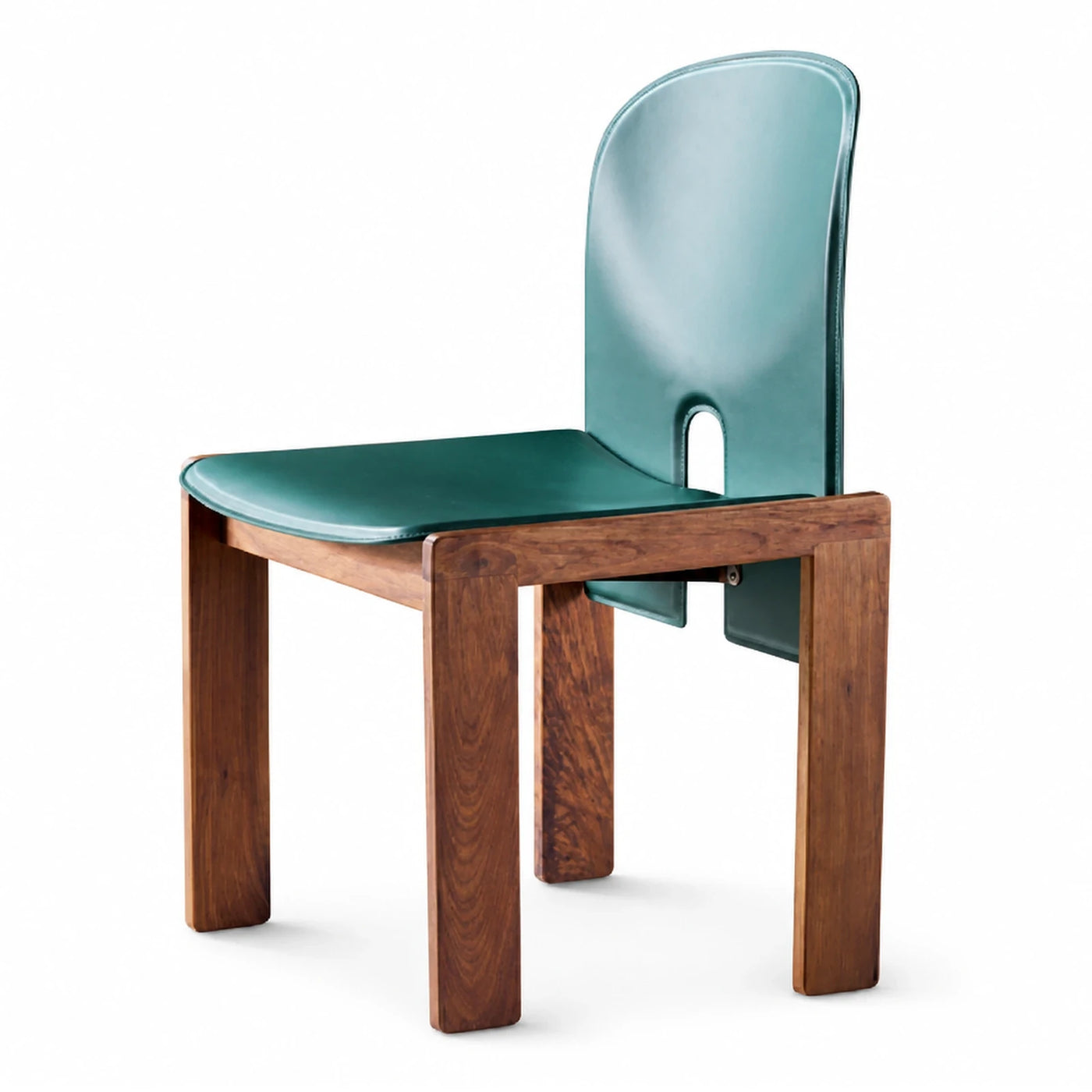 Green Leather Upholstered Dining Chair with Solid Wood Frame