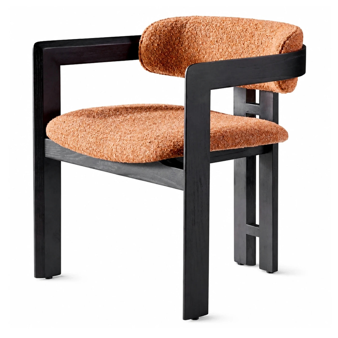 Black Wood Armchair with Orange Boucle Cushion