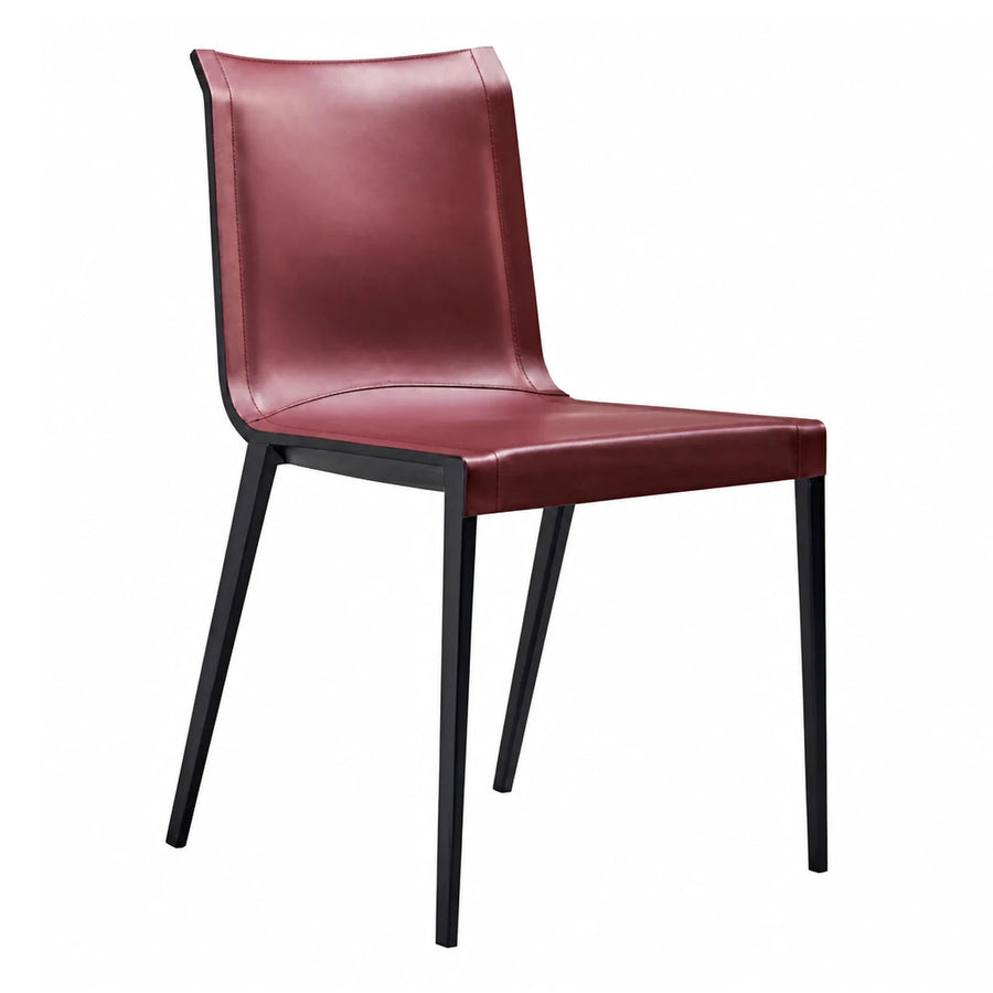 Modern Red Leather Dining Chair with Black Metal Legs
