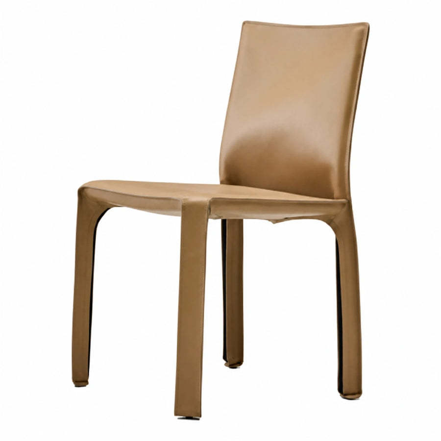 Tan Leather Upholstered Dining Chair with Curved Legs