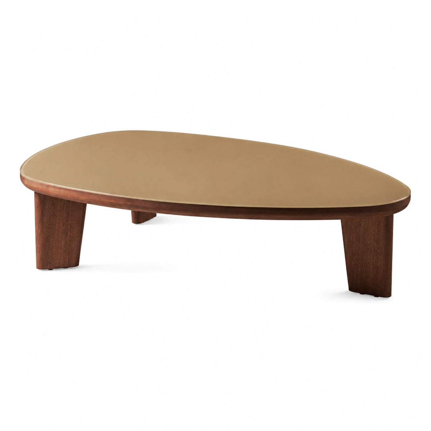 Oval Coffee Table with Wood Base and Beige Top