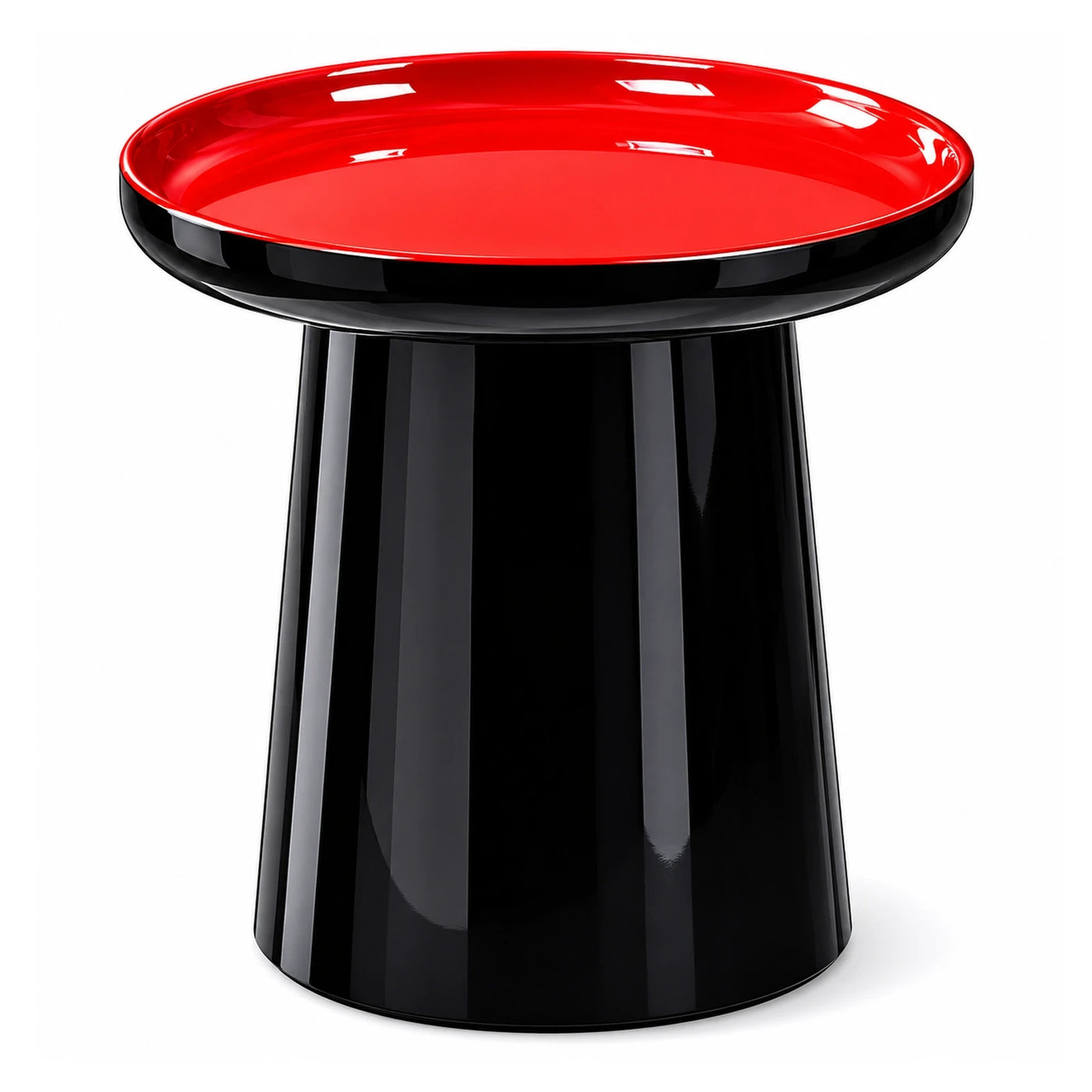 Glossy Red and Black Round Side Table