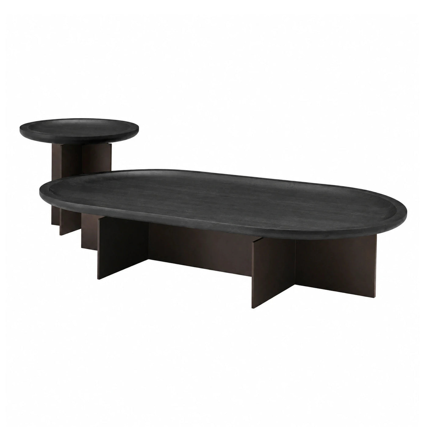 Black Oval Coffee Table with Side Table