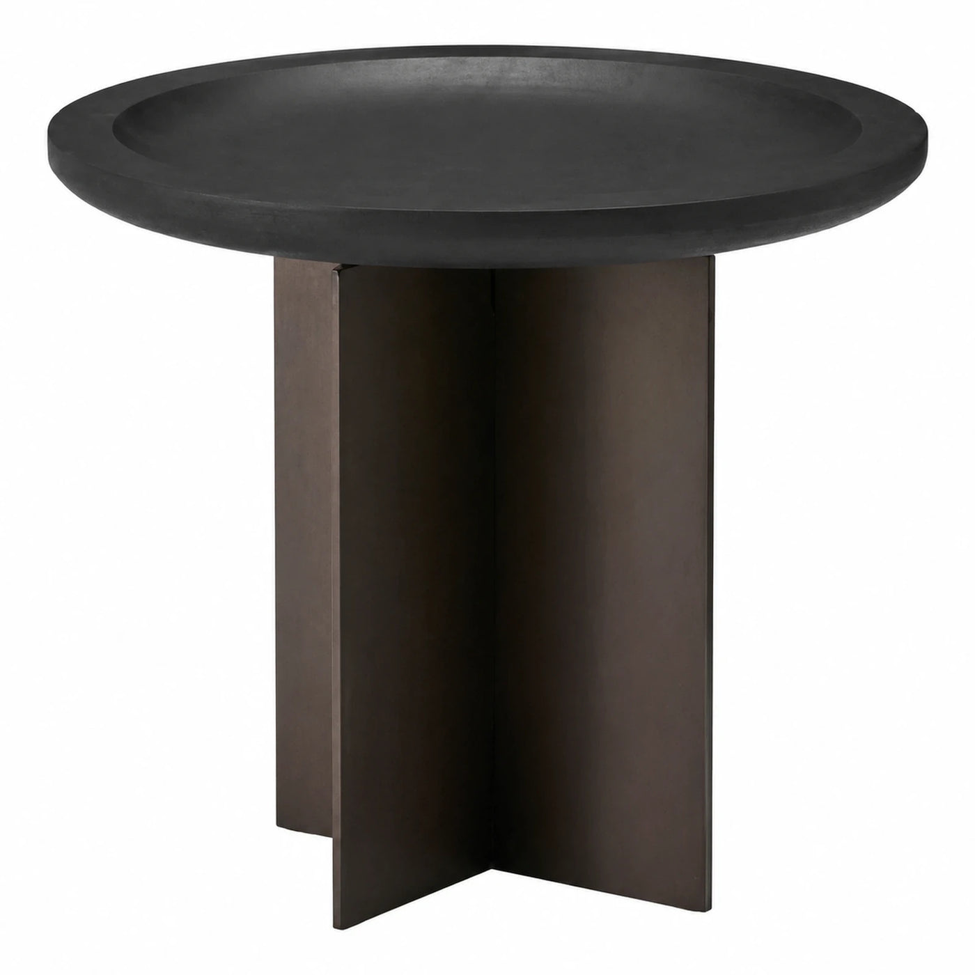 Round Black Stone Top Side Table with Bronze Metal Base