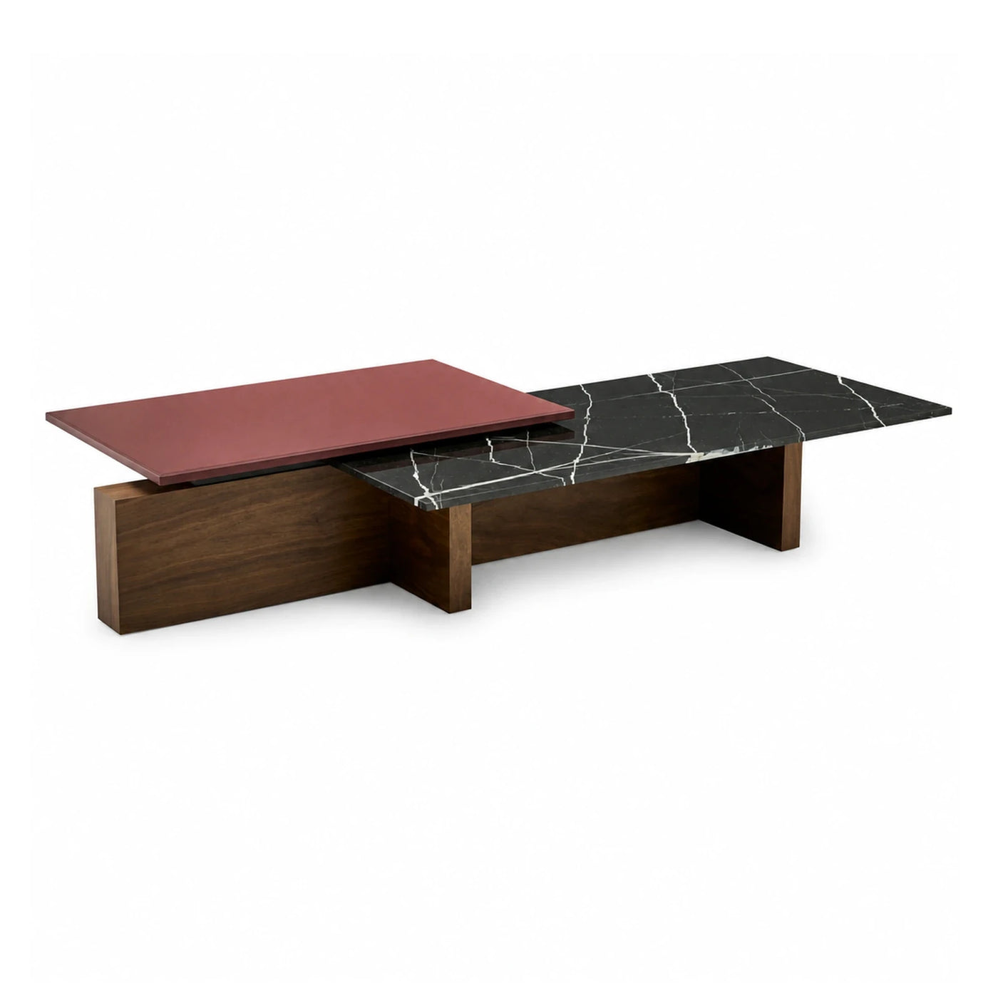 Modern Marble and Wood Coffee Table with Red Accent