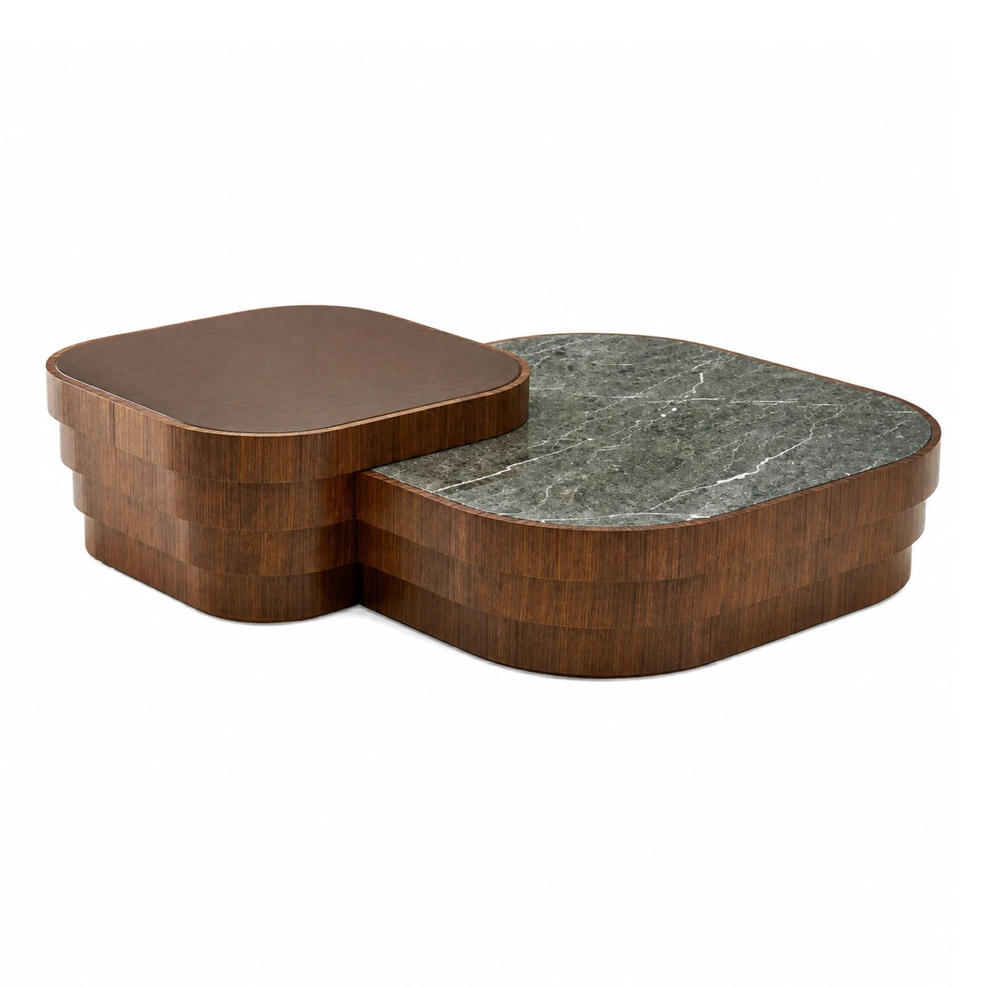 Modern Two-Tier Coffee Table with Green Marble Top