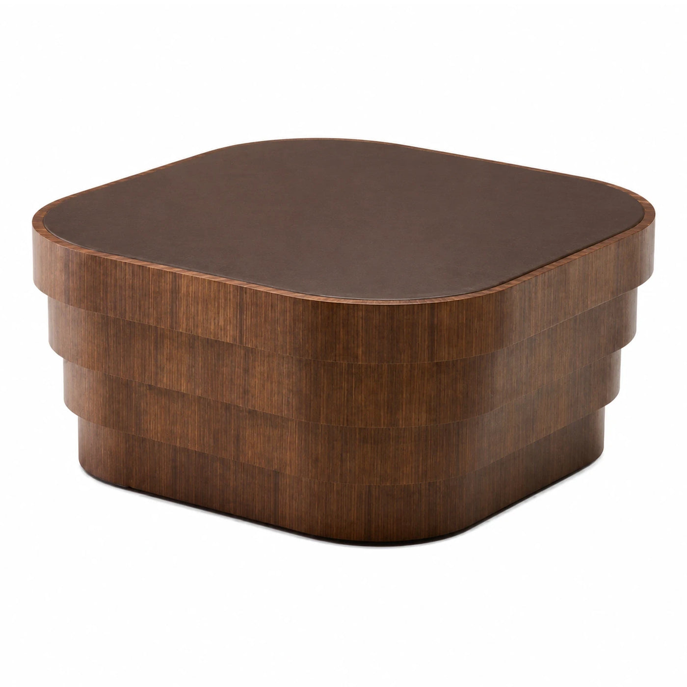 Tiered Wood Coffee Table with Leather Top