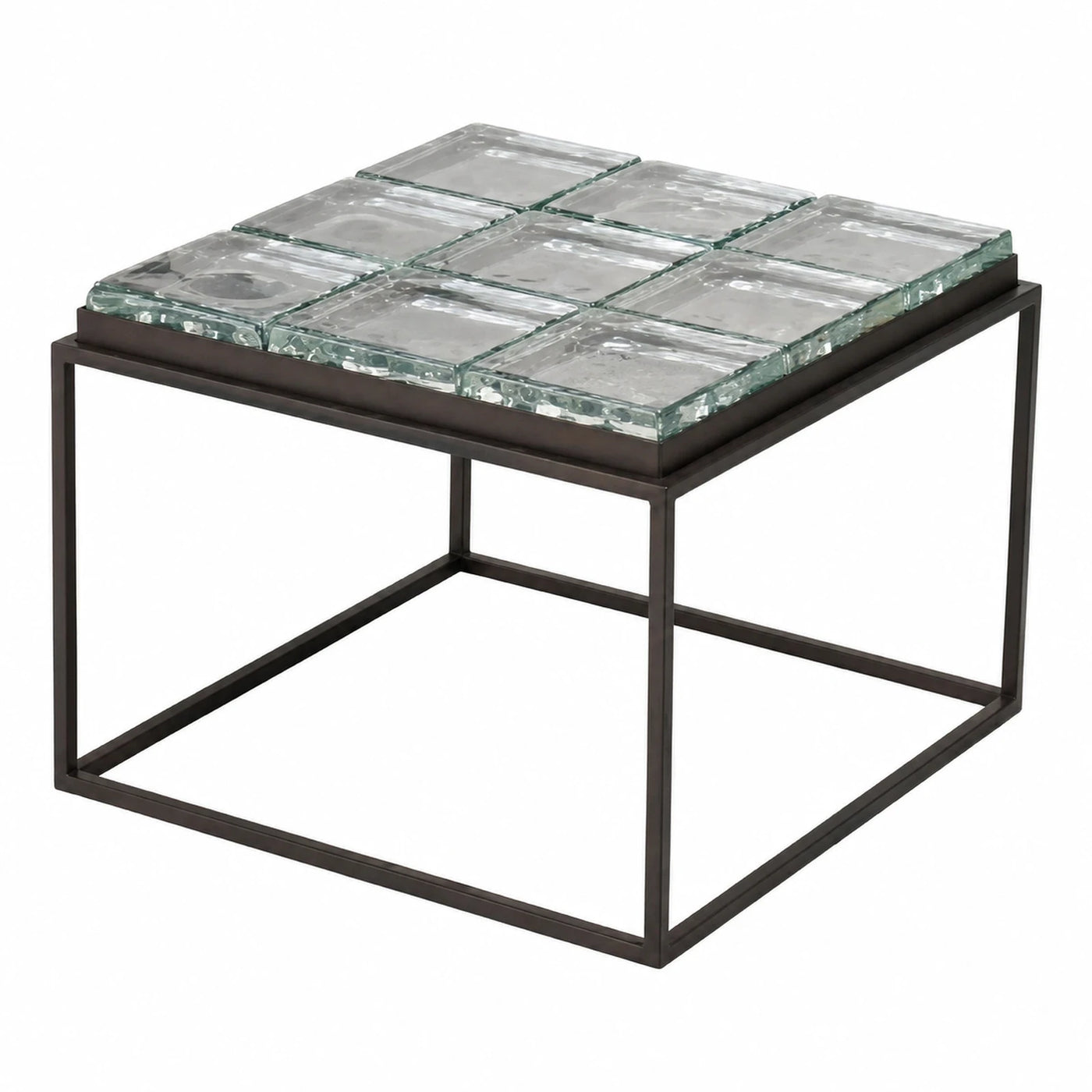 Square Glass Block Coffee Table with Metal Frame