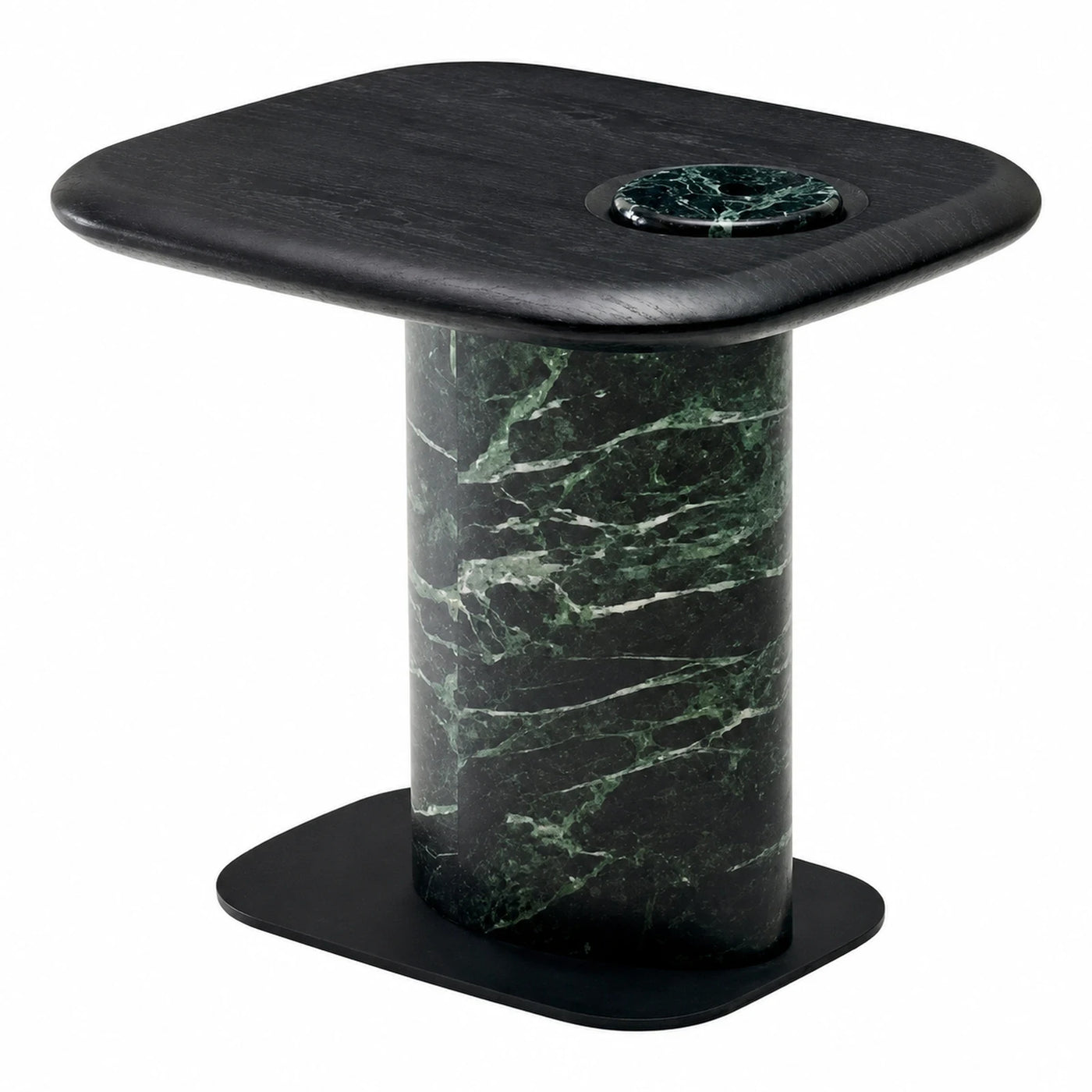 Black Wood Top Green Marble Base Side Table