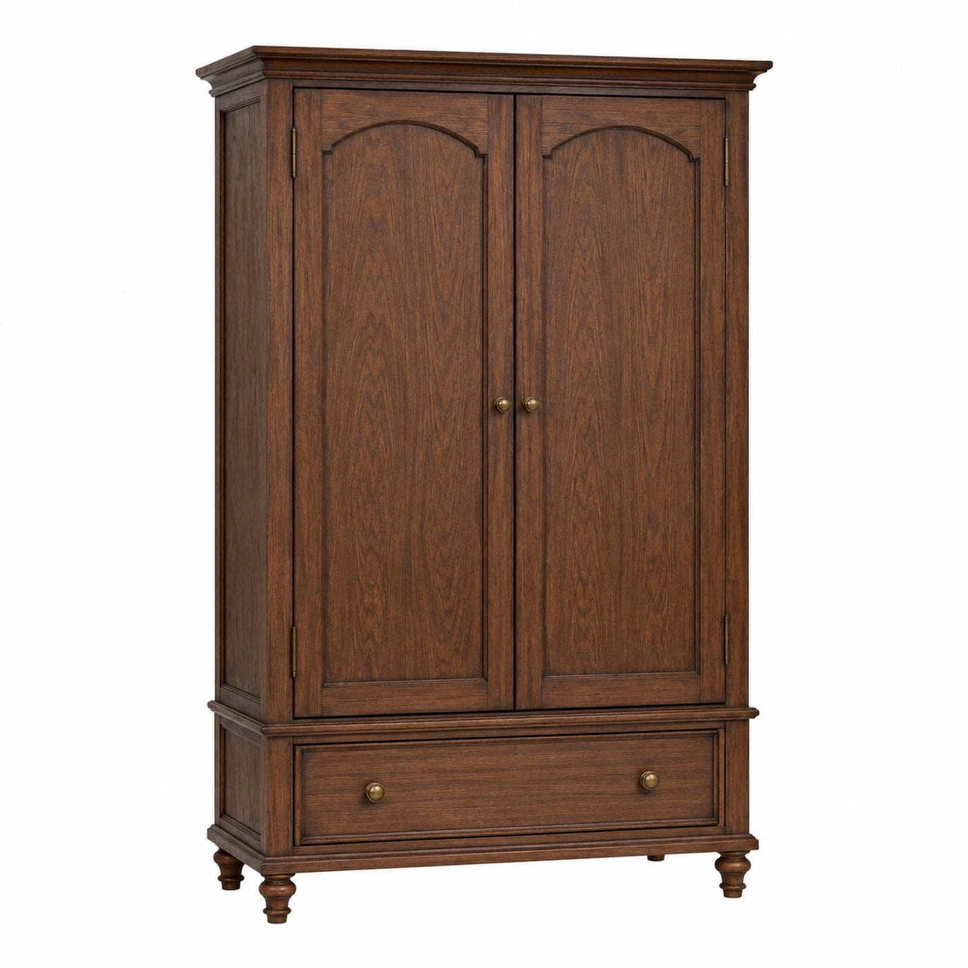 Classic Brown Wood Two-Door Wardrobe with Drawer
