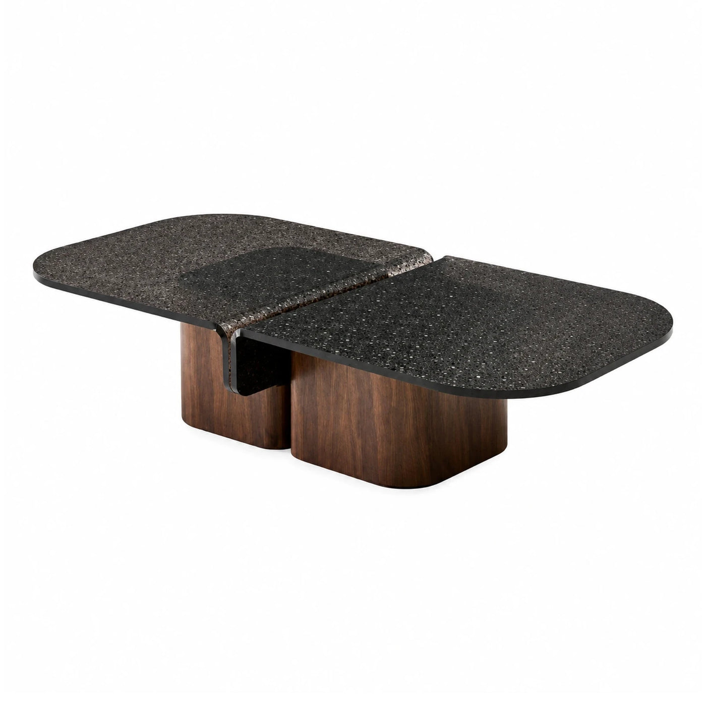 Black Terrazzo Coffee Table with Wood Base